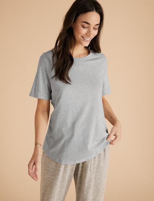 Krem 2'li Modal Karışımlı Pamuklu Uyku T-Shirt