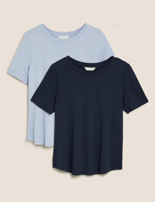 Mavi 2'li Modal Karışımlı Pamuklu Uyku T-Shirt