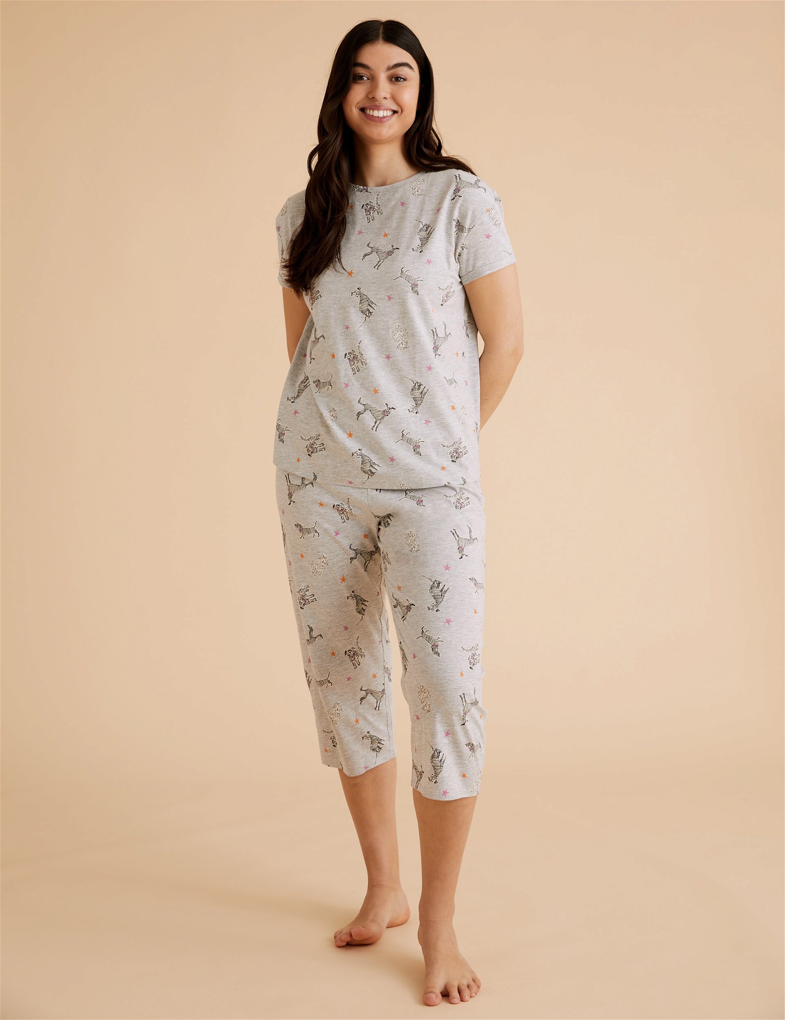 Köpek Desenli Crop Pijama Takımı
