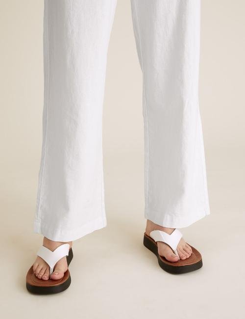 Beyaz Wide Leg Keten Pantolon