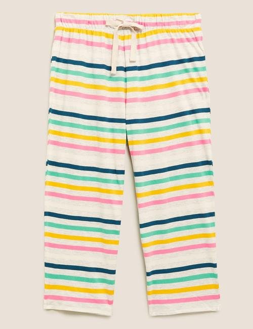 Multi Renk Pamuklu Çizgili Kısa Crop Pijama Altı