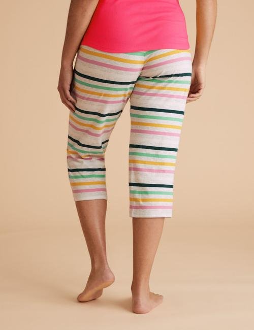 Multi Renk Pamuklu Çizgili Kısa Crop Pijama Altı