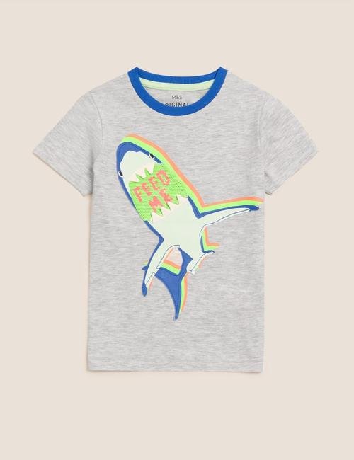 Gri Köpekbalığı Desenli Çift Yönlü Pullu T-Shirt (2-7 Yaş)