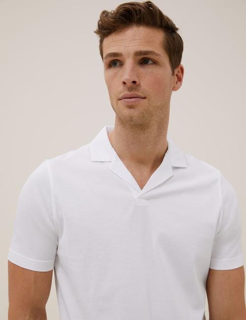 Beyaz Polo Yaka Pamuklu  T-Shirt