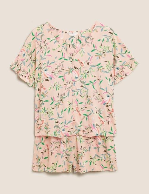 Turuncu Çiçek Desenli Pijama Takımı