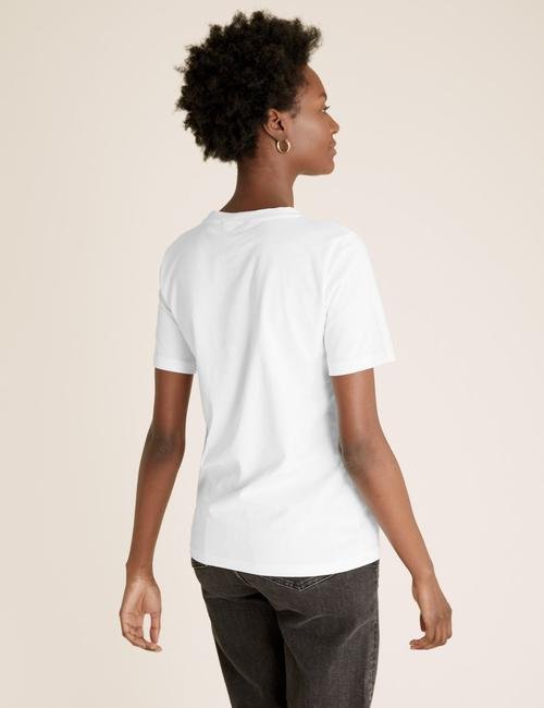Beyaz Slogan Desenli Straight Fit T-Shirt