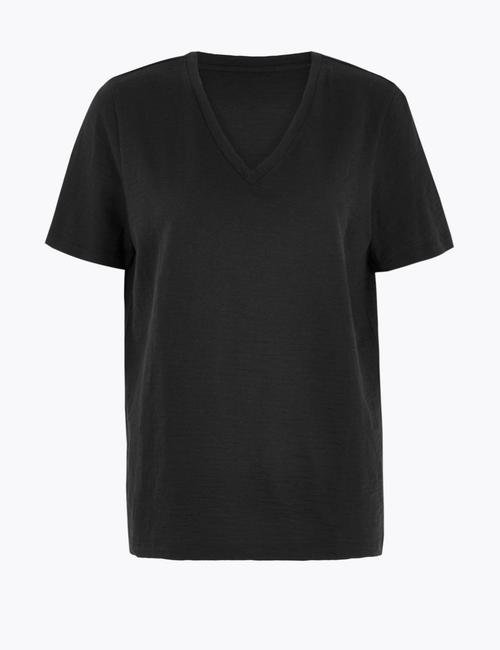 Siyah Saf Pamuklu Yuvarlak Yaka T-Shirt