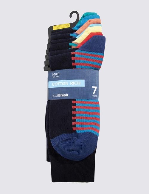 Lacivert 7'li Pamuklu Çorap Seti (Cool & Freshfeet™ Teknolojisi ile)