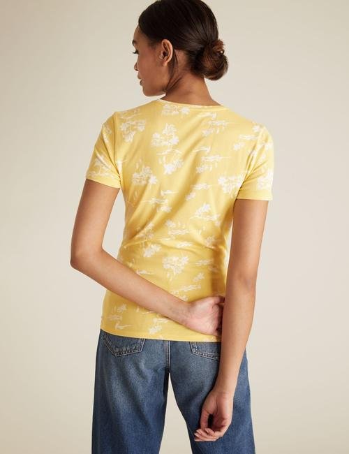 Sarı Desenli Pamuklu T-Shirt