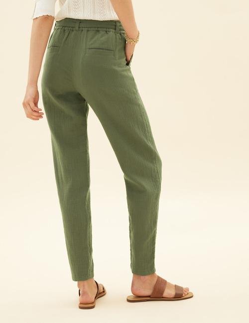 Yeşil Pamuklu Tapered Ankle Grazer Pantolon