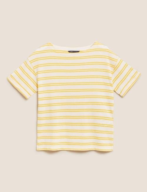 Sarı Çizgili Yuvarlak Yaka T-Shirt