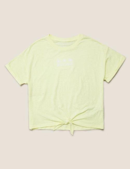 Sarı Büzgü Detaylı Kısa Kollu T-Shirt (6-16 Yaş)