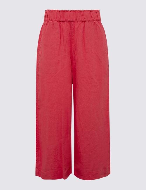 Kırmızı Keten Crop Pantolon