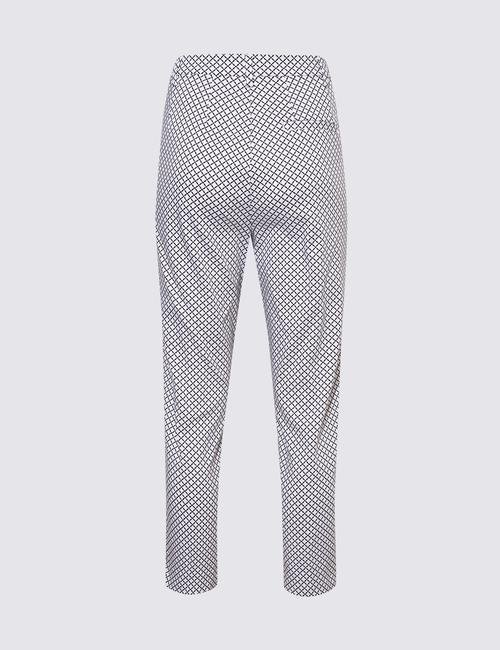 Siyah Geometrik Desenli Crop Pantolon