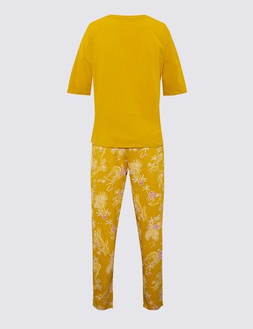 Sarı Palmiye Desenli Pijama Seti