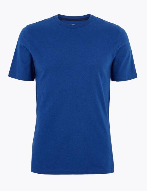 Mavi Saf Pamuklu Yuvarlak Yaka T-Shirt