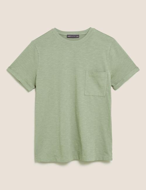 Yeşil Saf Pamuklu Yuvarlak Yaka T-Shirt