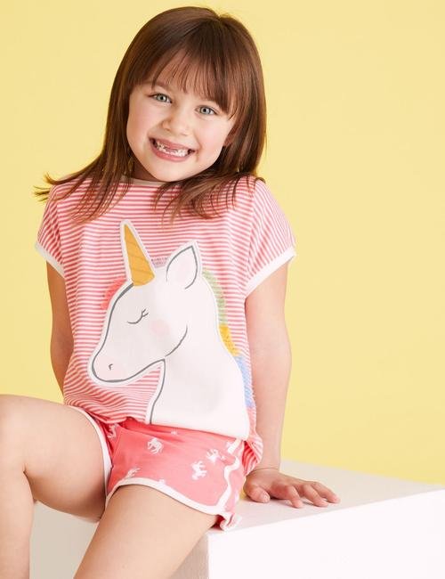 Pembe Pamuklu Unicorn Desenli Pijama Takımı