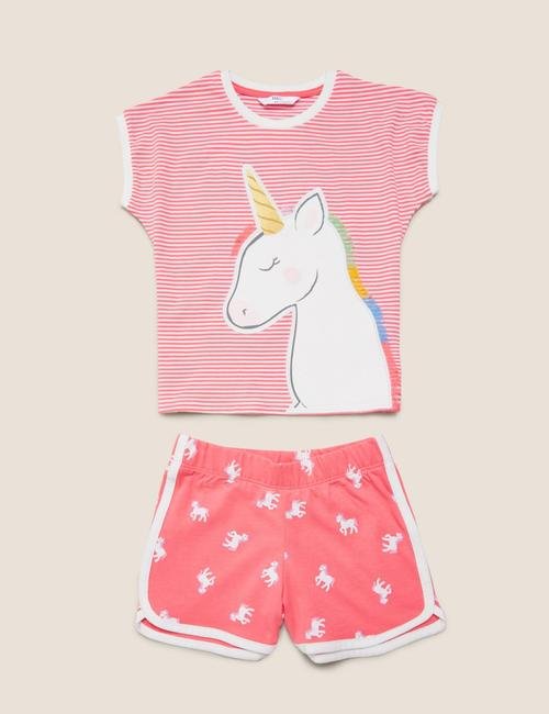 Pembe Pamuklu Unicorn Desenli Pijama Takımı