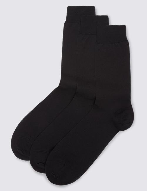 Siyah Saf Pamuklu 3'lü Çorap Seti