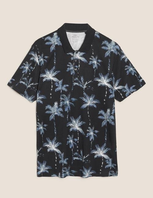 Lacivert Palmiye Desenli T-Shirt