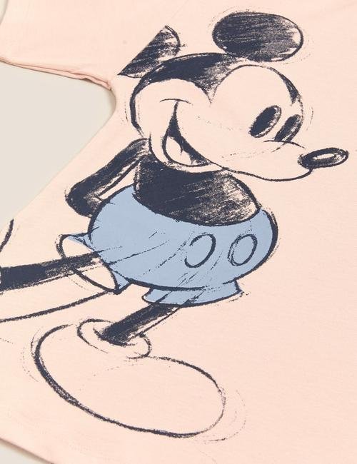 Pembe Saf Pamuklu Mickey™ Pijama Takımı (6-16 Yaş)