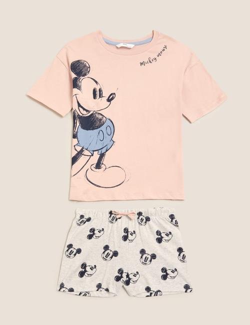 Pembe Saf Pamuklu Mickey™ Pijama Takımı (6-16 Yaş)