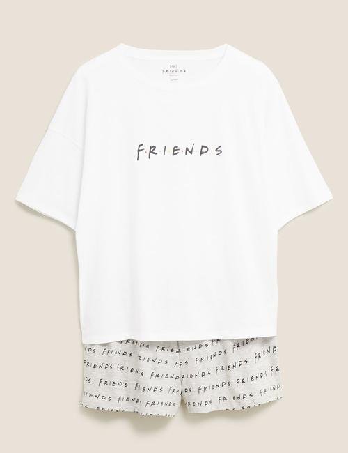 Beyaz Friends™ Slogan Baskılı Pijama Takımı