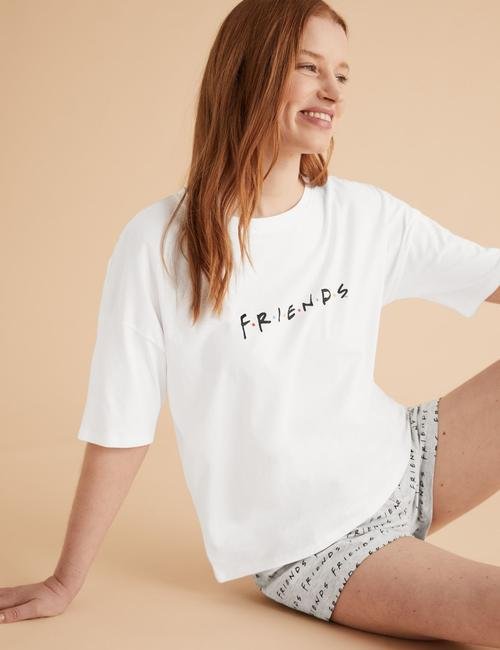 Beyaz Friends™ Slogan Baskılı Pijama Takımı