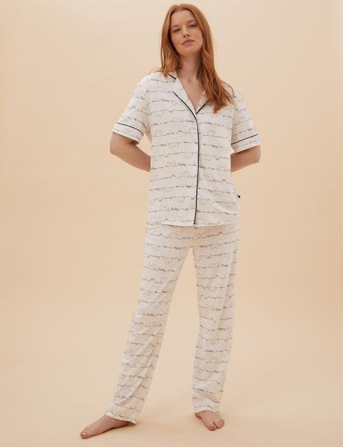 Gri Desenli Pijama Takımı