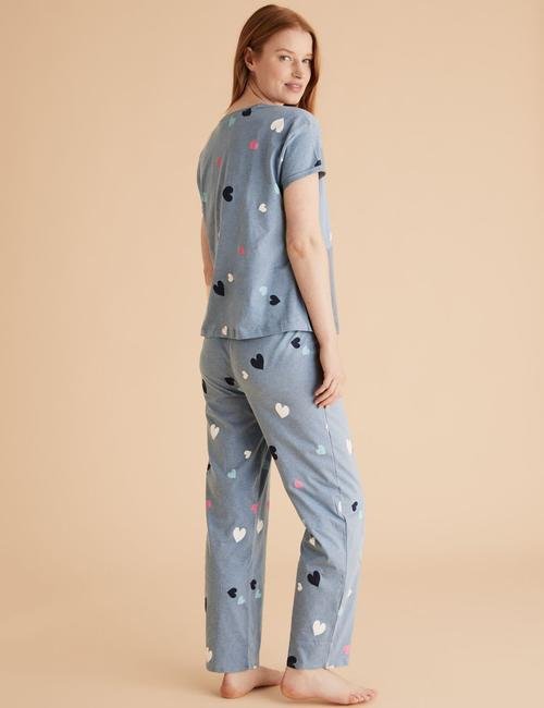 Mavi Kalp Desenli Pijama Takımı