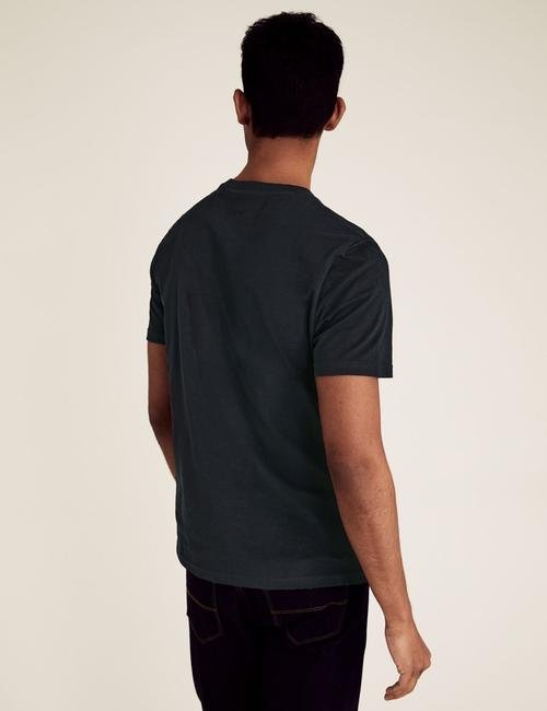 Lacivert Slim Fit İşlemeli Saf Pamuk T-Shirt