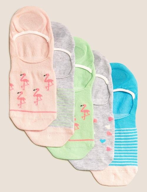 Multi Renk 5'li Flamingo Desenli Babet Çorabı