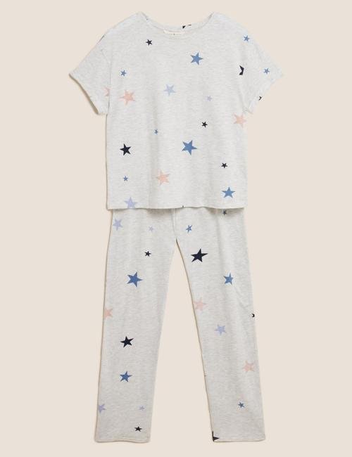 Bej Yıldız Desenli Pijama Takımı