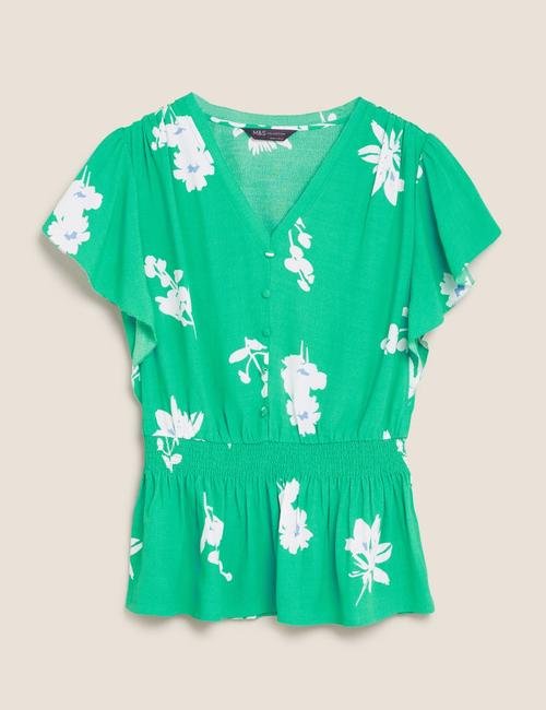 Yeşil Çiçek Desenli Bluz