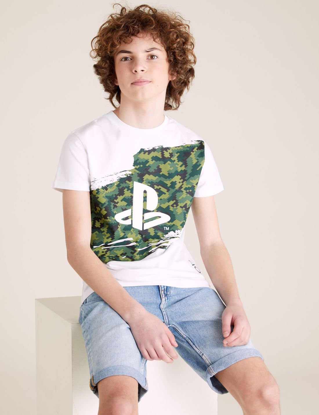 Pamuklu  PlayStation™  Kamuflaj Desenli T-Shirt