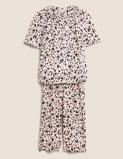 Pembe Saten Desenli Pijama Takımı