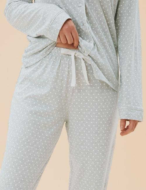 Gri Modal Karışımlı Uzun Kollu Pijama Takımı