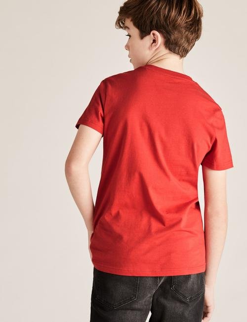 Kırmızı Grafik Desenli Kısa Kollu T-Shirt