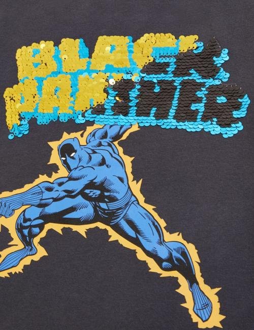 Siyah Saf Pamuk Black Panther™ Çift Yönlü Pullu Tişört (2-7 Yaş)