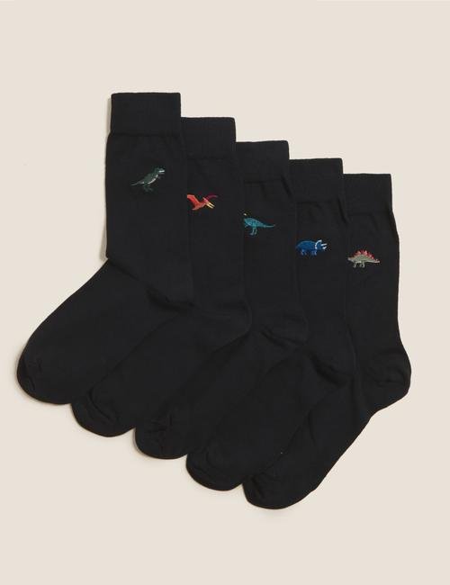 Siyah Cool & Fresh™ 5'li Dinozor Desenli Çorap