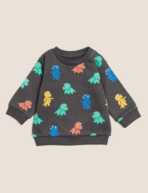 Gri Dinozor Desenli Sweatshirt (0-3 Yaş)