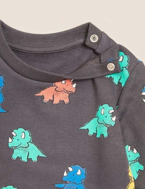 Gri Dinozor Desenli Sweatshirt (0-3 Yaş)