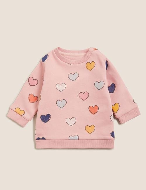 Pembe Kalp Desenli Sweatshirt (0-3 Yaş)