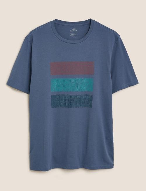 Mavi Saf Pamuk Grafik Desenli T-Shirt