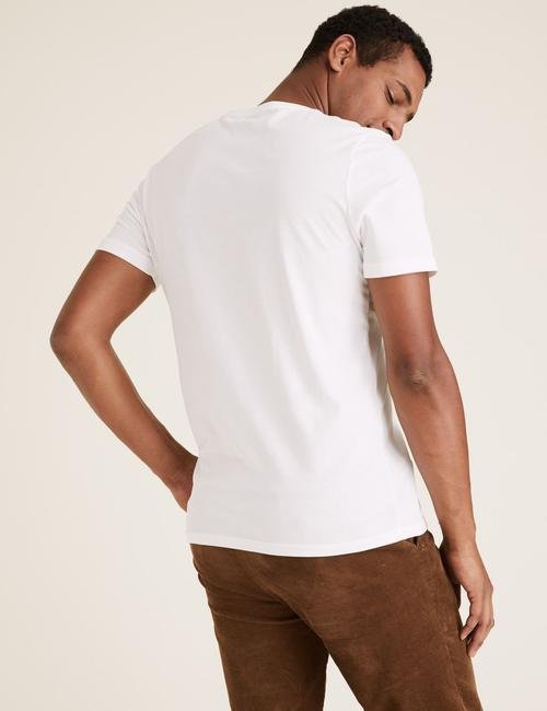 Beyaz Saf Pamuk Grafik Desenli T-Shirt