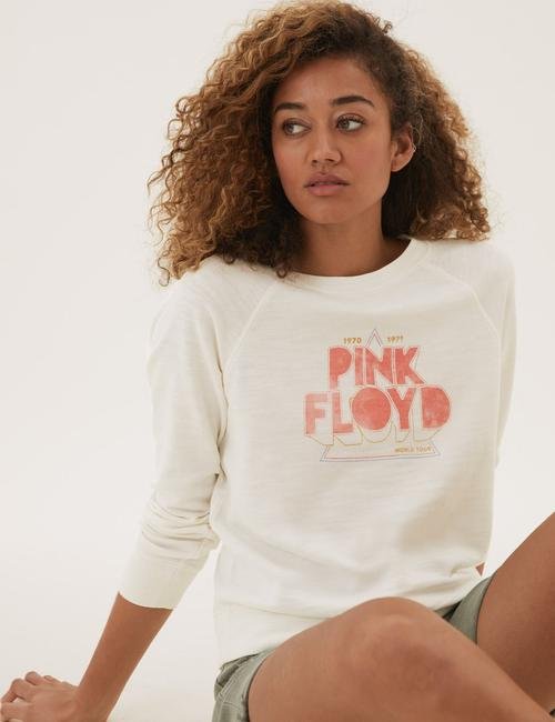Krem Saf Pamuk Pink Floyd Sweatshirt