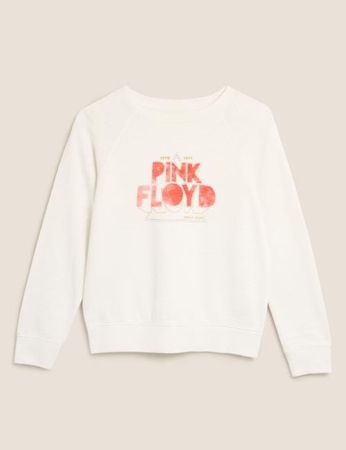 Krem Saf Pamuk Pink Floyd Sweatshirt