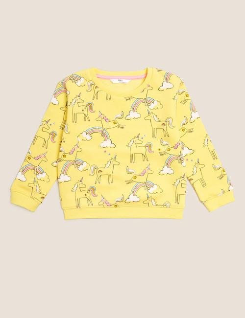 Sarı Unicorn Desenli Sweatshirt (2-7 Yaş)