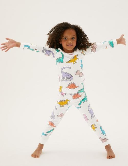 Beyaz Dinozor Desenli Pijama Takımı (1-7 yaş)
